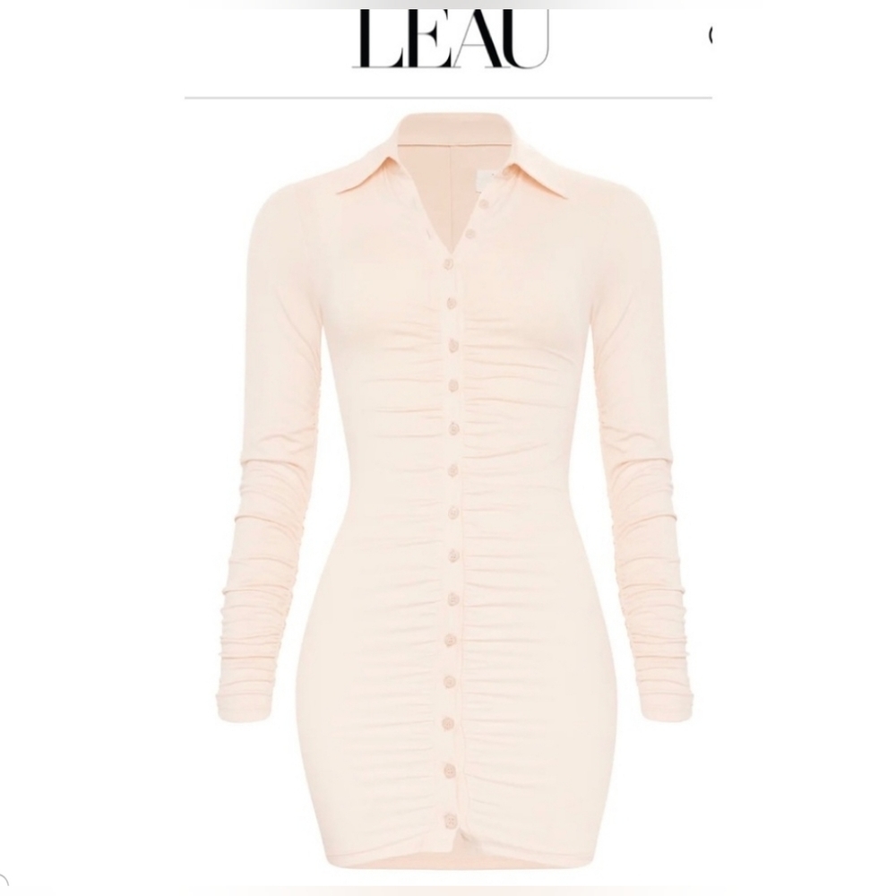 NWT LEAU BERLIN BUTTO UP MINI DRESS CREME SZ L